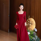 Toasting Dress Bride 2026 New Long-Sleeved Red Engagement Dress Temperament High-End Wedding Day Back Door HZ0517
