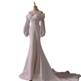 One-Word Shoulder Long-Sleeved Light Wedding Dress 2026 New Simple Denigami With Thick Arm Repair Fishtail Bridal Dress Dress Girl HZ0517