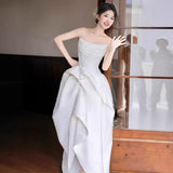 French Bra-Tmeared And Light Wedding Dress Bride Simple Niche Yarn Simple Senny White Engagement Dress Dress HZ0517
