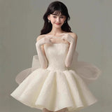 Morning Dress Female Bride With Breasts High-Grade Feeling Small Small Wedding Dress Wedding Dress White Birthday Wedding Dress HZ0517