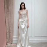Brased And Light Wedding Dress High-End Pearl Heavyweight French Welcome Go Out Yarn White Fasering Bridal Engagement Dress Dress HZ0517