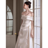 Light Wedding Dress Bridal 2026 New French Style Denswear Simple One-Word Engagement Dress Dress Light Luxury Niche HZ0517