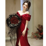One-Word Shoulder Toaster Bride's Morning Robe 2026 New Fishtail Wedding Engagement Dress Drag-Tailed With A Sexy Opening HZ0517