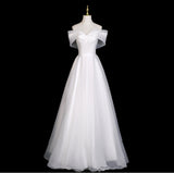 Banquet Evening Dress 2026 New One-Word Shoulder Temperament Long Simple White Dress Dress Dress Light Wedding Dress Morning Dress HZ0517
