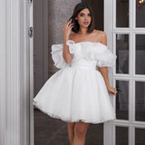 New French One-Word White Light Wedding Dress Small Short Name Birthday Simple Evening Dress Temperament HZ0517