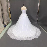 Lace Wedding Dress 2026 New Word Shoulder Main Wedding Dress Large Size Tail Dress Yarn HZ0517
