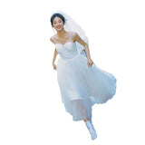 Suspension Light Wedding Dress French Retro Bride Wedding Engagement Dress Dress Daily Small Man Certificate Registration Small White Dress HZ0517