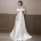 French Light Wedding Temperament Bride Retro 2026 New Door Yarn Shoulder Engagement White Dress HZ0517