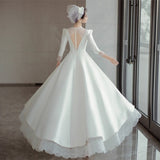 French Long-Sleeved Light Wedding Dress 2026 New White Simple Set Of Sips Niche Side Collared Engagement Morning Dress HZ0517