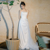 French Braped Light Wedding Dress Bridal Bristling With Simple Temperament Sen Yarn Fishtail Welcome Dress Dress HZ0517