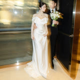 French Simple Linden Light Wedding Dress Sen Genus Yarn Bride High-End Shoulder Dress Dress HZ0517