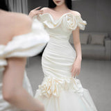 One-Word Shoulder Fishtail Light Wedding Dress 2026 New Fairy Bridal Retro Welcome Yarn Overseas Warehouse Goods HZ0517