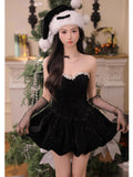 French Brated Banquet Host Evening Dress 2026 New Adult Dress Princess Dress Black Short Christmas Robe HZ0517