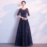 Art Exam Evening Dress Blue Female High-End Temperament High-End Host Red Song Chorus Performance Costume Adult Dress HZ0517