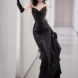 Morning Pat Dress French Black Leather Dress Bosom Morning Robe Sexy Vintage Bridal Toast Dress Dress Dress Dress HZ0517