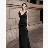 French Hepburn Black Evening Dress Dress Female Senior Sense Banquet Light Luxury Small Fishtail Temperament Twilight HZ0517