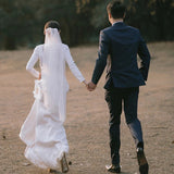Long-Sleeved Light Wedding Bride Simple French Retro Hepburn Wind Out Light Yarn Outdoor Travel To Shoot The Set Of Face Dress Spring HZ0517