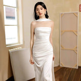 White Evening Dress Female French New High-End Temperament Light Luxury Niche Engaged Host High Piano Playing HZ0517