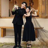 French Light Wedding Dress Black Sling Simple Small Individual Dress Adult Party Can Wear Evening Dress HZ0517