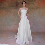 French-Style Seduced Light Wedding Dress Noodles Small Brased Boobs Are Simple White Small Tail Welcome Dress Bride Go Out Yarn HZ0517