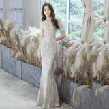 Silver Fishtail Evening Dress 2026 Summer Slid Slid High-End Dresses Atmospheric Birthday Party Party Dress HZ0517