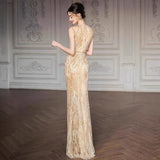 Golden Evening Dress Female Squint Fishtail Bride To Dress Wedding Dress Tout Light Luxury Niche Banquet Temperament Host HZ0517