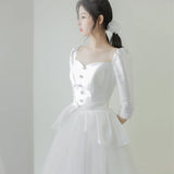 French Light Wedding Dress 2026 Spring New Small Simple Travel Shot Out Of The Yarn Series Super Fairy Long-Sleeved Dress Woman HZ0517
