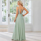 Elegant Evening Dress V-Deleted Long Dresse 2026 New Chiffon Folding Mint Green Bite Dress HZ0517