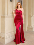 One Shoulder Padded Sexy Satin Maxi Dress Women's Evenin HZ0517