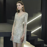 2026 New Banquet Evening Dress Girl Small Short Dress Famous Lady Bodydress Host Temperament V Collar Short Skirt HZ0517
