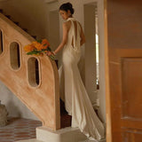 French Light Wedding Dress 2026 New Bridal Simple Bare Temperament Out Of The Neck Welcome Dress Dress Small Tail HZ0517