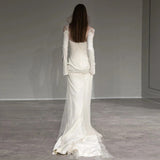 French Hepburn Light Wedding Dress Spring New Fish Tail Repair Slim Long Sleeves To Go Out Simple Yarn Evening Dress HZ0517