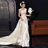 French-Style Densate Light Wedding Dress High-End Smear Simple Bride Out Yarn Temperament Tail White Welcome Dress Dress HZ0517