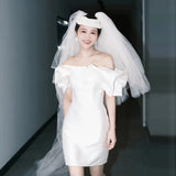 French Light Wedding Dress Bride With A Simple Temperament Of The Yarn Short Certificate Engagement Dress Small HZ0517