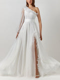 2026 Spring New Long Sleeve Open Fork Sexy Host Shoulder Walk Banquet Evening Dress HZ0517