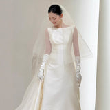 French-Style Sterned Light Wedding Dress Bride's High Sense Of Simple Retro Hepburn Style Yarn Welcome Tail Light Yarn Dress HZ0517