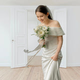 Korean Light Wedding Dress Simple Fish Tail Shoulder Dress White Engagement Dress Light Yarn License Light Wedding Dress HZ0517