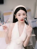 French Birthday Dress Spring New Temperament Sister Little Fragrant Wind Official Occasion White Hanging Neck Light Wedding Dress HZ0517