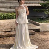 French Morning Robe Light Wedding Dress Light Luxury Small Card Engagement Evening Dress Bride Out Of The Pavilion Toast Dress HZ0517