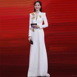 White Banquet Evening Dress 2026 New Temperament Elegant Luxury Small Performance Dress Host Dress HZ0517