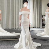 Sing Face Light Wedding Dress Bride 2026 New Main Yarn Shoulder Fishtail Dress Dress Korean Style Simple Go Out Yarn HZ0517
