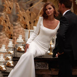 Sing Noodle Long-Sleeved Light Wedding Dress 2026 New Temperament Simple Bridal Fishtail White Welcome Yarn Shot French Dress HZ0517