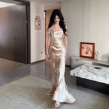 Evening Dress Champagne Color Chest High-End Feeling Light Luxury Small Engagement Morning Robe Banquet Host Dress HZ0517