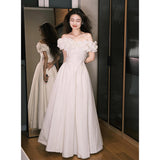One-Word Shoulder-Singed-Sin-Faced Light Wedding Dress 2026 New Engagement Dress Dress Small Man To Go Out In Morning Robes For Female Brides HZ0517