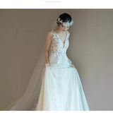 Sen System Super Fairy Light Wedding Dress Spring New French Retro Lace Tail Simple Atmosphere Welcome Slings HZ0517