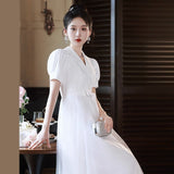 Banquet Evening Dress Large Size Fat Mm White Certificate Registration Small White Dress Graduation Season Adult Dress HZ0517