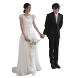 Mori Flying Sleeve Sweet Wedding Dress Neatly Exposed Outdoor Lawn Wedding Ceremony Master Yarn Trip Engagement Light Wedding Dress HZ0517