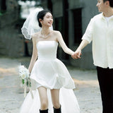 Light Wedding Fashion In Front Of The Short Drag Small White Dress Engagement Dress Female Exterior Travel HZ0517