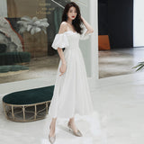 White Evening Dress Women 2026 New Banquet Temperament Long Models Can Usually Wear A Birthday Shoulder Dress HZ0517