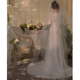 French Light Wedding Dress Simple Feel Lace White Lanky Long Sleeve Small Tail Sen Linen Korean Style Yarn Travel Shot HZ0517